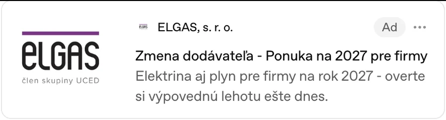 Reálna reklama ELGAS v ChatGPT: Zmena dodávateľa, ponuka na 2027 pre firmy