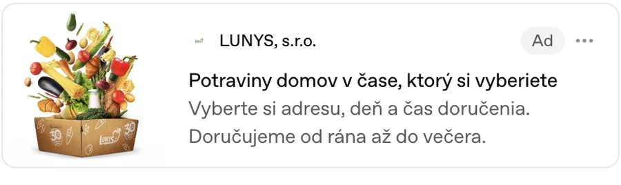 Sponzorovaná reklama LUNYS zobrazená pod odpoveďou v ChatGPT