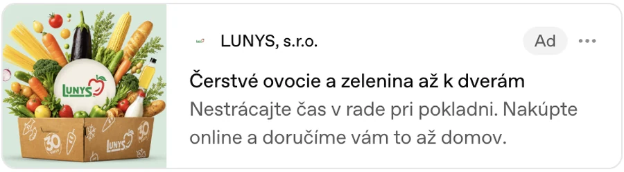 Reálna reklama LUNYS v ChatGPT: Čerstvé ovocie a zelenina až k dverám