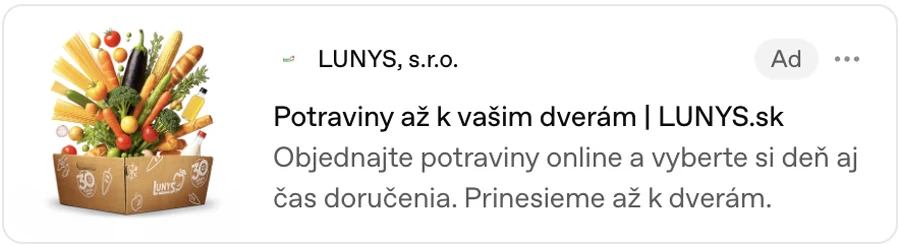 Reálna reklama LUNYS v ChatGPT: Potraviny až k vašim dverám