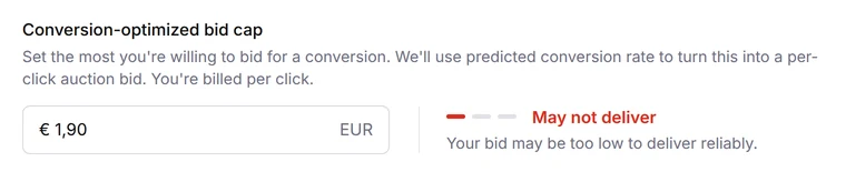 Ponuka 1,90 € označená ako May not deliver
